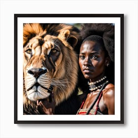 Lion And Woman Art Print