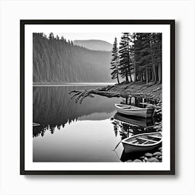 River Reflection Monochrome Cubism Style Art Print