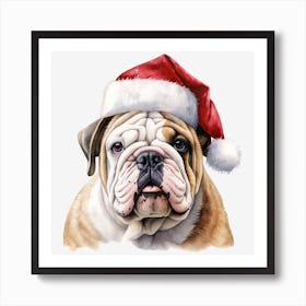 Bulldog Santa Hat 1 Art Print