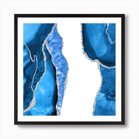 Royal Blue & Silver Agate Texture 07 Art Print