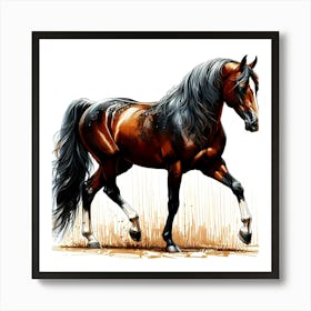 Chestnut Gelding Horse Detail Portrait Color Drawing Art Print