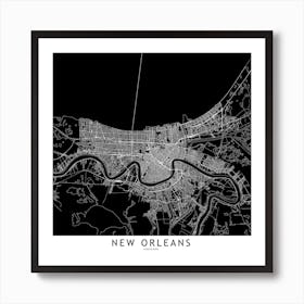 New Orleans Black And White Map Square Art Print