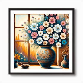 Cosmos Flowers In A Vase 7 Art Print