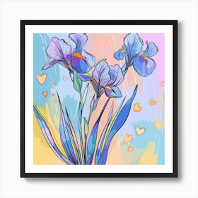 Watercolor Iris Flowers Vector Art Print