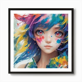 Anime Girl With Colorful Hair Art Print