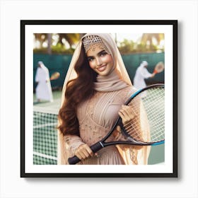 Muslim Woman Holding Tennis Racket Art Print