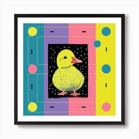 Duckling Geometric Pattern Linocut Style 1 Art Print