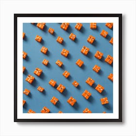 Gift Boxes On Blue Background 3 Art Print