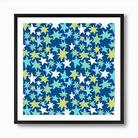 Stars On Blue Fabric Seamless Art Print