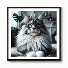 Grey-white maine coon cat 3 Art Print