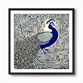 Linocut Peacock Art Print
