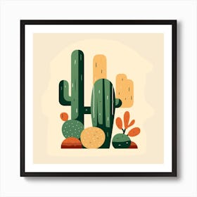 Rizwanakhan Simple Abstract Cactus Non Uniform Shapes Petrol 2 Art Print