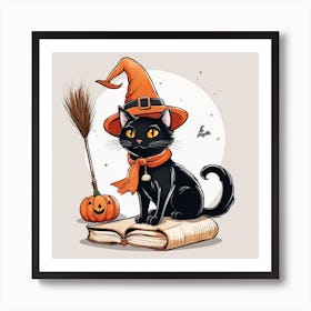 Cute Cat Halloween Pumpkin (61) Art Print