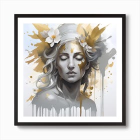 Gold Splatter Painting goddess Art Print