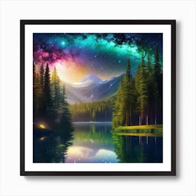 Night Sky Over Lake 18 Art Print