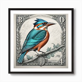 Bird On Stamp Vintage Art Style Art Print