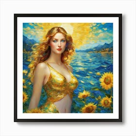 Mermaid With Sunflowers ihf Art Print