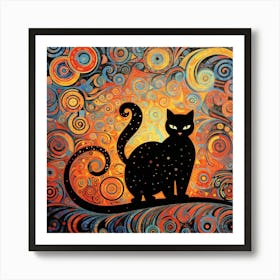 Black Cat With Swirls Art Print