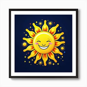 Lovely smiling sun on a blue gradient background 77 Art Print