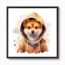 Watercolour Cartoon Dingo In A Hoodie 1 Art Print