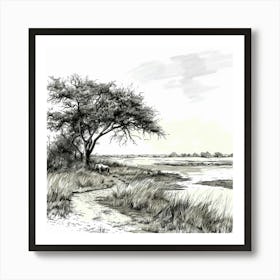 A Hwange National Park In Zimbabwe Hand Drawn Art Print