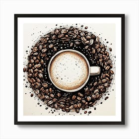 Coffee Cup With Coffee Beans Art Print