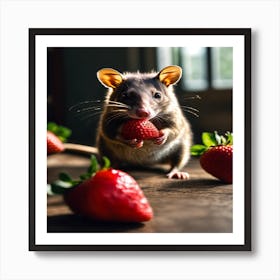 Rat Eating Strawberries Art Print