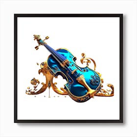 Blue Violin Isolated On White Art Print