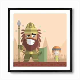 Giant Goliath David Bible Courage Fight Evangelical Force God Red Haired Nature Man Mountains Digital Painting Landscape Beard Power Bearded Art Print