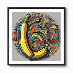 An Image Of A Banane With Letters On A Black Background, In The Style Of Bold Lines, Vivid Colors, G Art Print