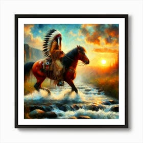 Native American Indian Crossing A Stream 9 Copy Art Print