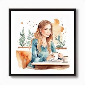 Girl In Coffee Shop Painting Art Print