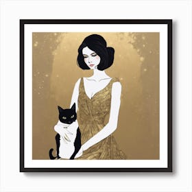 Gold And Black Cat Art Print