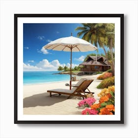 Beach Chair And Umbrella Art Print