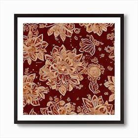 Burgundy Floral Pattern Art Print