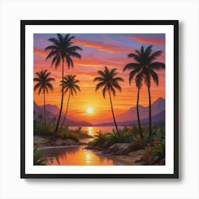 Sunset Palm Trees 5 Art Print