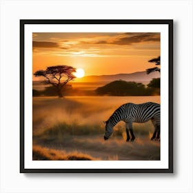 Zebra At Sunset In The Savannah Art Print