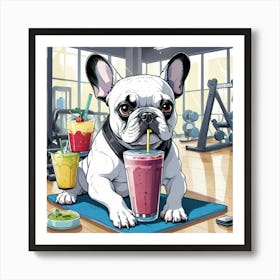 French Bulldog with Smoothie Art Print