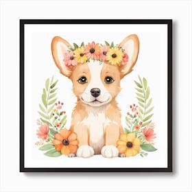 Floral Baby Dog Nursery Illustration (5) Art Print