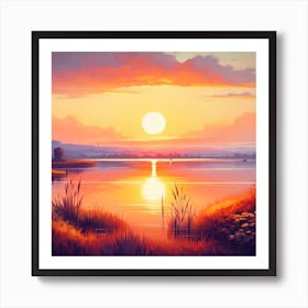 Sunset Over Lake Art Print