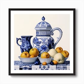 Still Life Delft Tile Illustration 4 Art Print