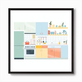 Kitchen Interior Flat Vector Illustration 10 Art Print