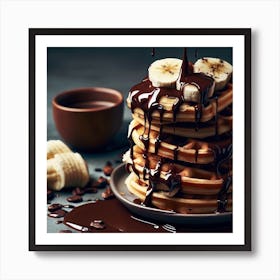 Chocolate Waffles With Bananas Art Print
