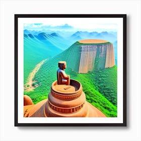 Statue On Top Of A Mountain Art Print