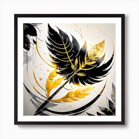 Black And Gold Feathers 1 Art Print