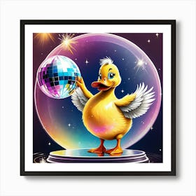 Duck With Disco Ball Art Print