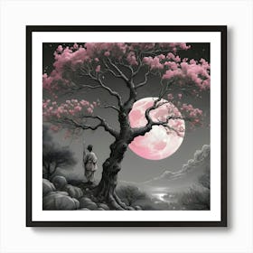 Cherry Blossom Tree with girl Art Print