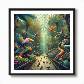 Venturing Into The Garden, Observing Exotic Birds Amidst Amsterdam S Botanical Paradise Style Avant Garde Aviary Abstraction (1) Art Print