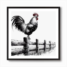 Rooster On A Fence Art Print