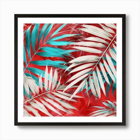 Palm Leaves On A Red Background Art Print